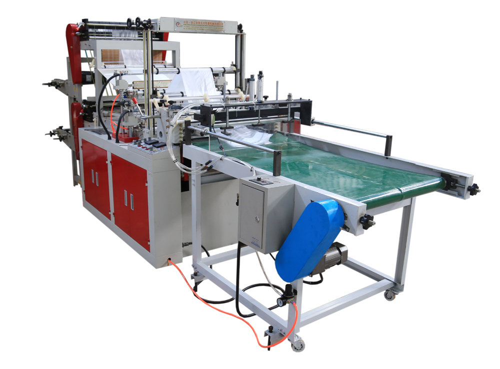 Single layer conveyor belt heat sealing cold cutting bag making machine