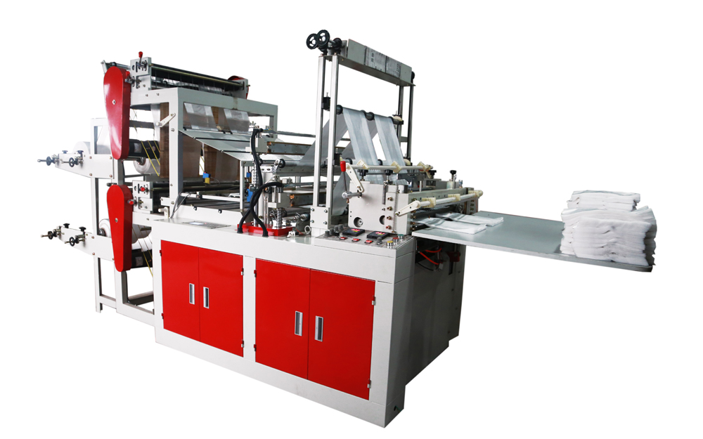 Double layer two-line hot sealing and cold cutting bag making machine